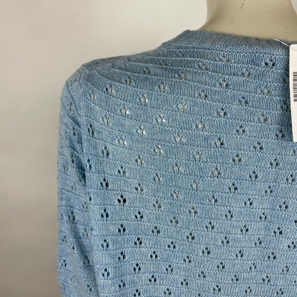 J Crew Pointelle Crewneck Sweater Alpaca Wool Pullover Blue Women L NWT AK196 - Picture 7 of 9